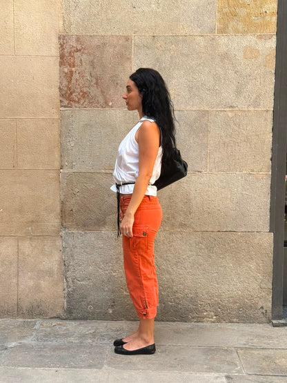 Orange Cargo Capri Pants