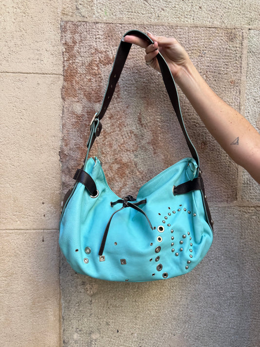 Turquoise Studded Shoulder Bag