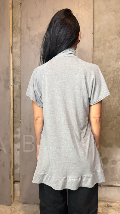 Grey High Neck Mini Dress Tunic Loose Fit Pockets
