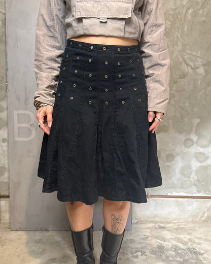 Studded Cargo Midi Skirt Black Draped 38
