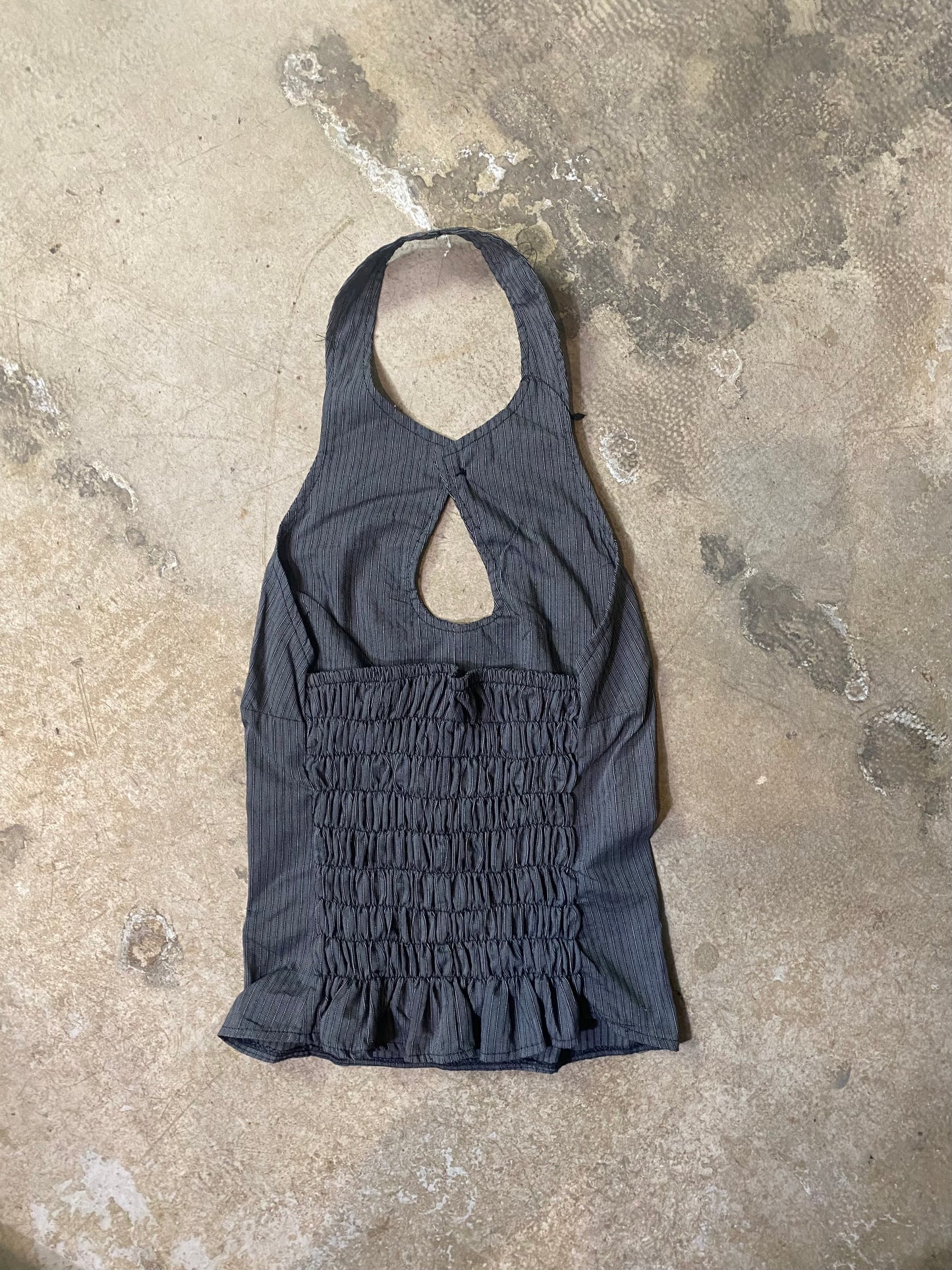 Reworked Shirt Halter Top – Structured Button Front