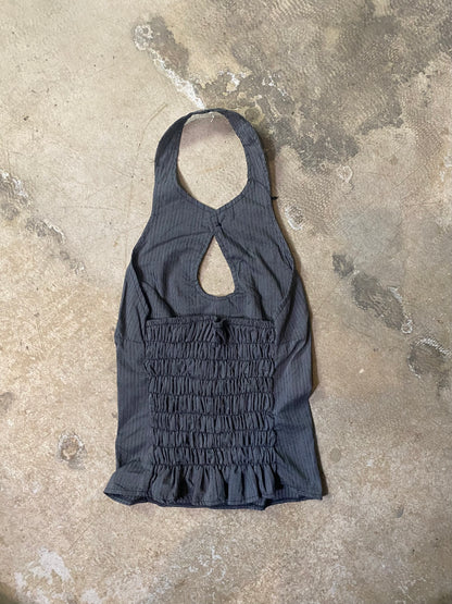 Reworked Shirt Halter Top – Structured Button Front