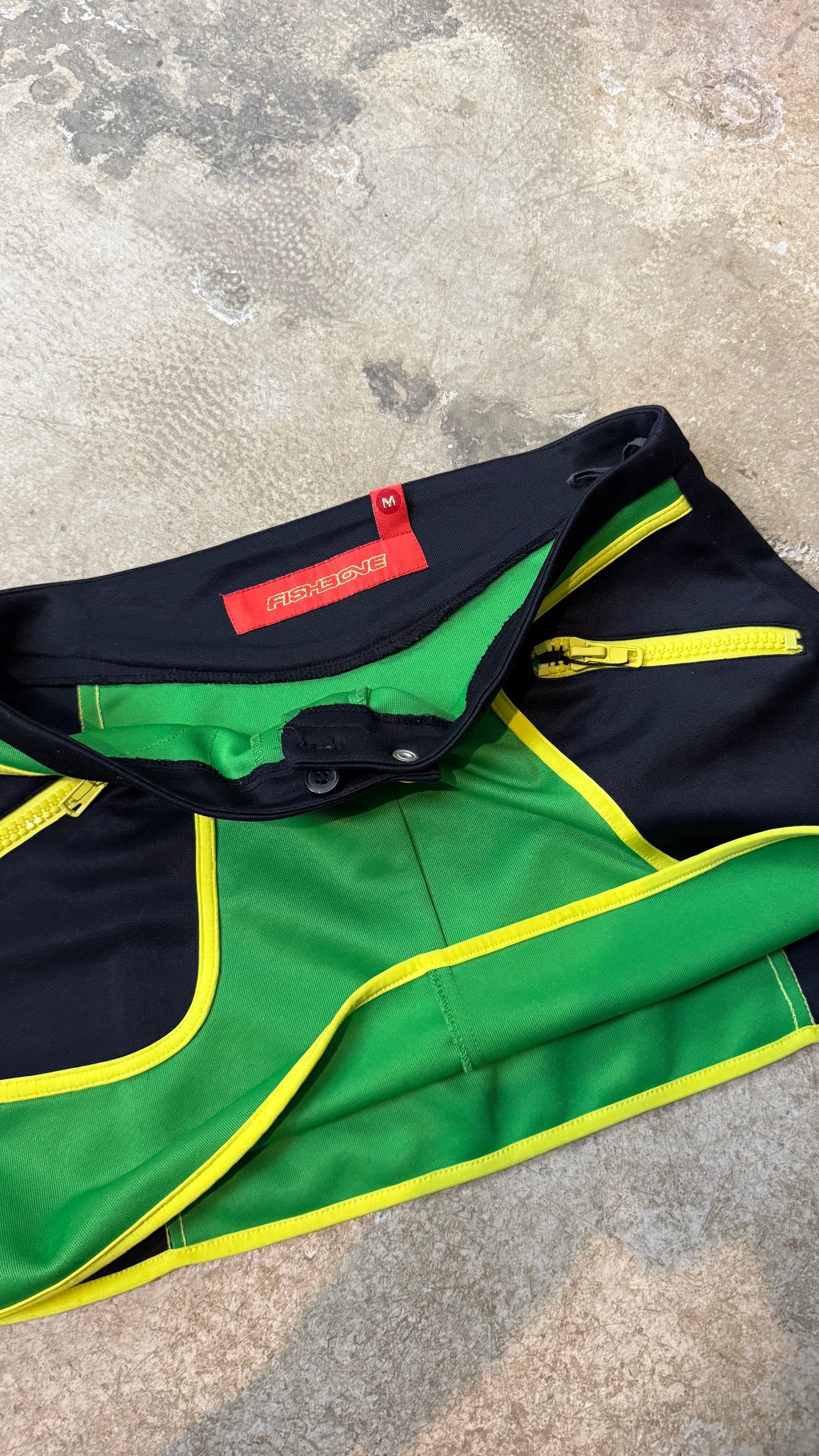 Fishbone Y2K Color Block Mini Skirt Green Black Yellow