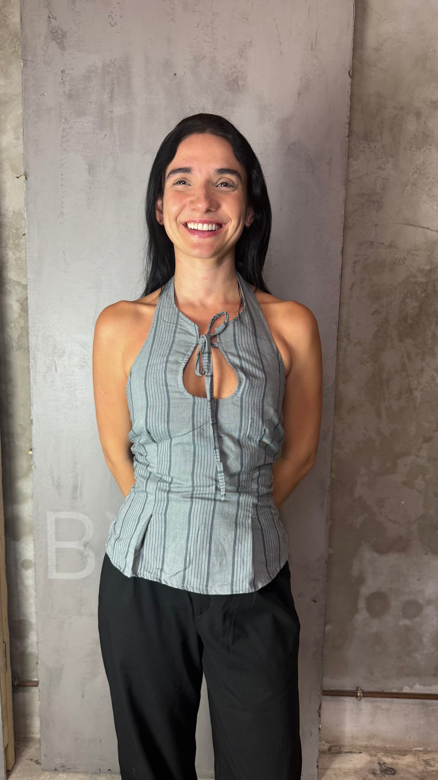 Reworked Shirt Halter Top – Soft Tie Front