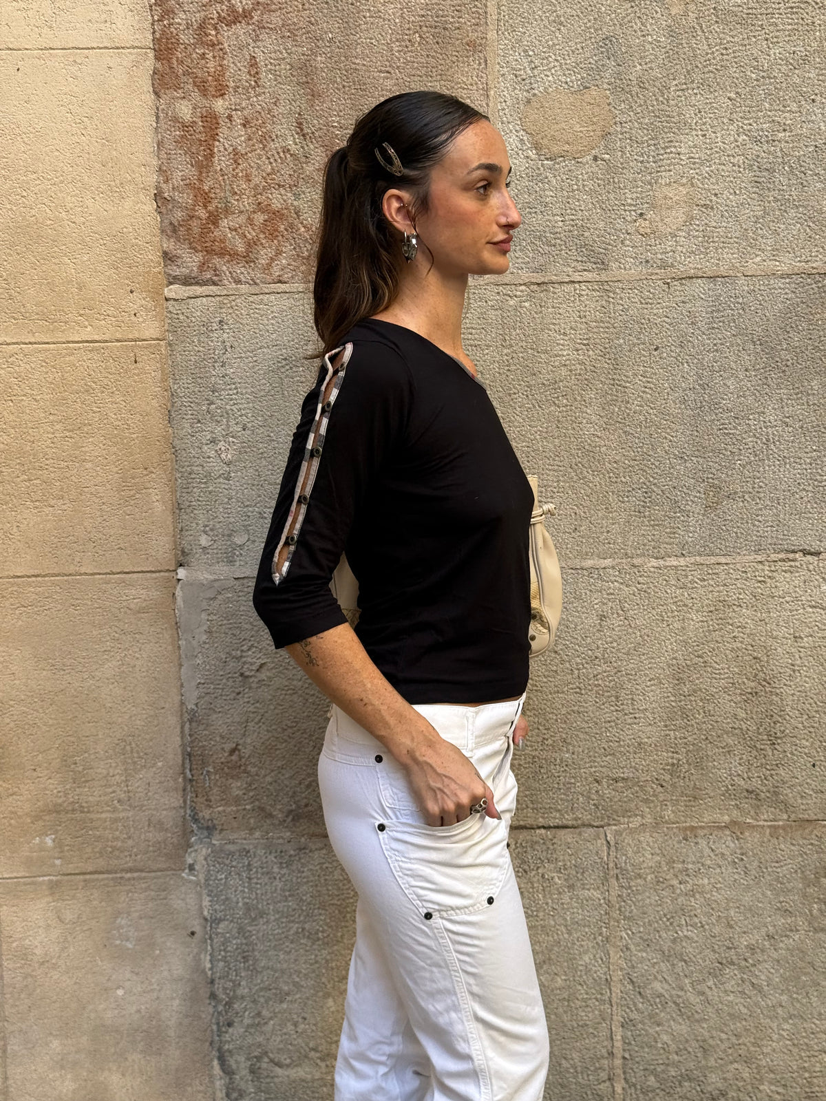 Burberry Off-Shoulder Long Sleeve Top