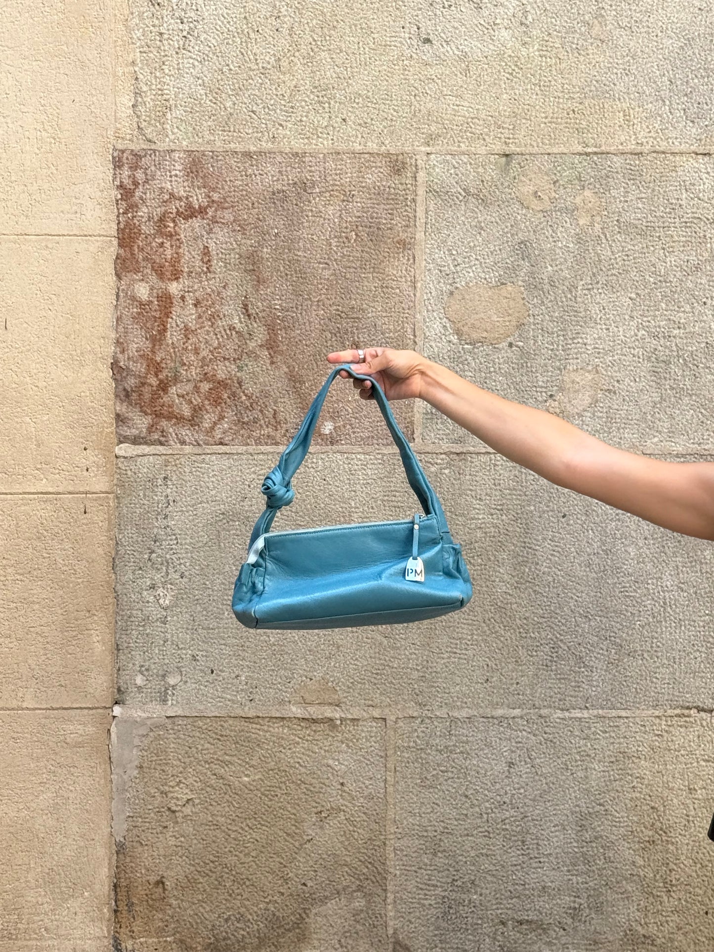 Sky Blue Leather Shoulder Bag