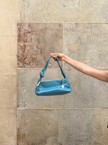 Sky Blue Leather Shoulder Bag