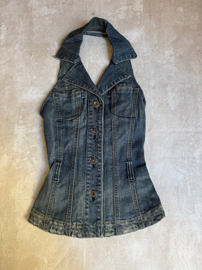 Vintage Rework Denim Halter Top