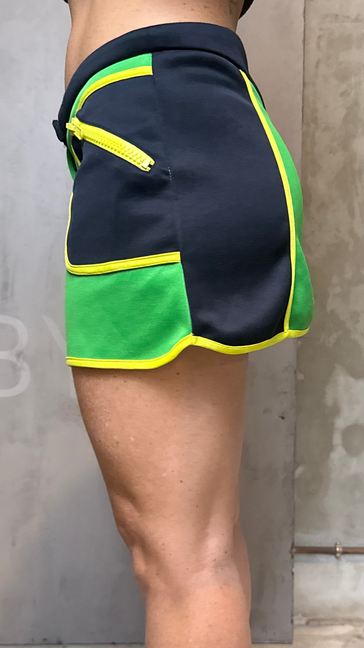 Fishbone Y2K Color Block Mini Skirt Green Black Yellow