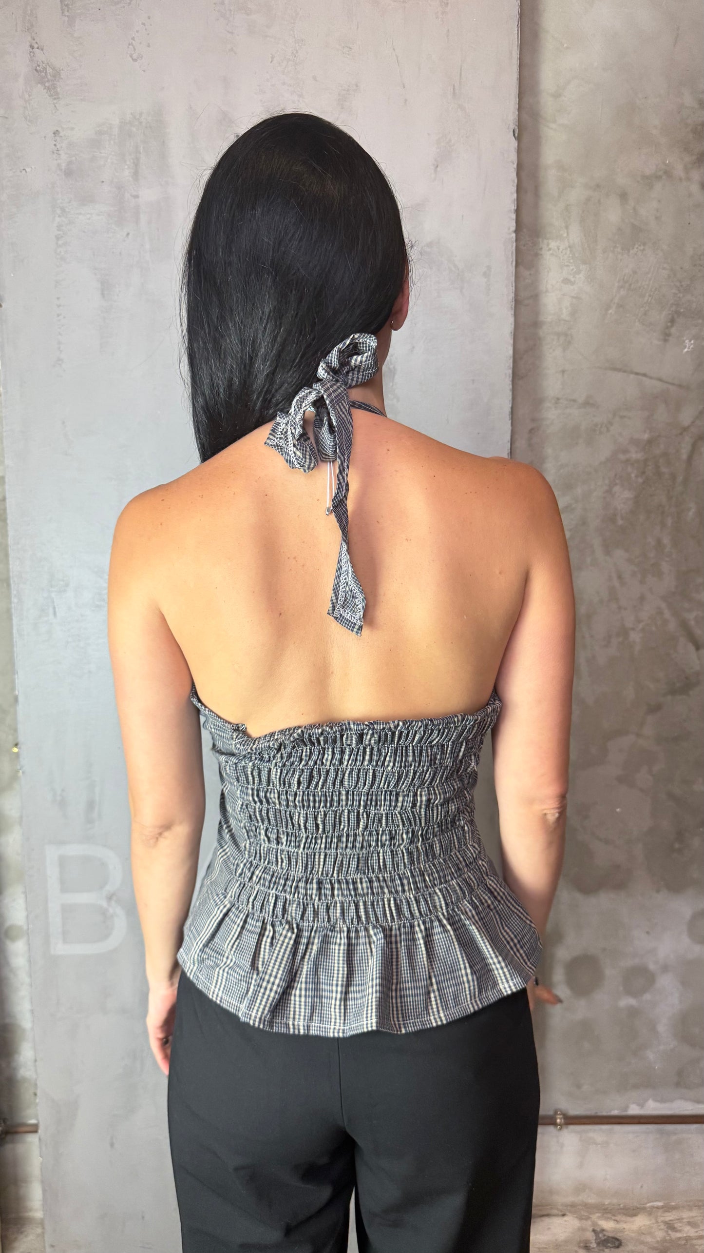 Reworked Shirt Halter Top – Open Back Tie