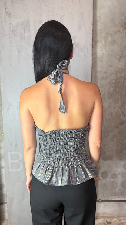 Reworked Shirt Halter Top – Open Back Tie