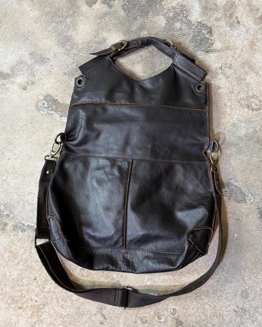 Vintage Black Leather Convertible Maxi Bag