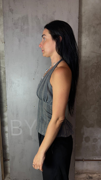 Reworked Shirt Halter Top – Open Back Tie
