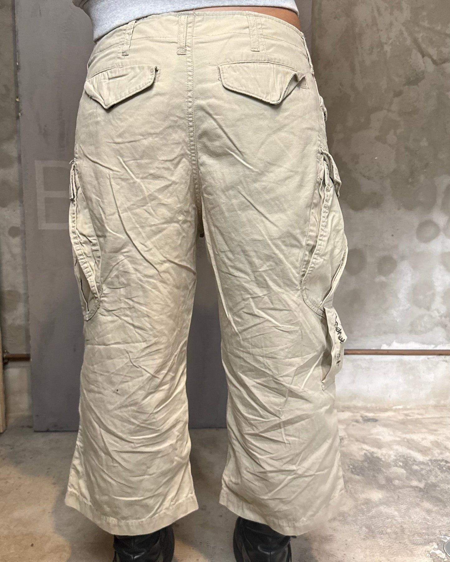 Kappa Beige Cargo Pants Y2K Utility Unisex Wide Leg Vintage