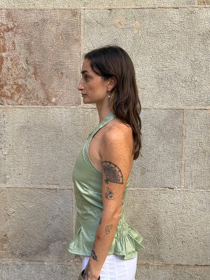 Vintage Rework Green Halter Top