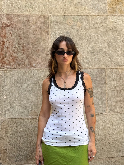 Polka Dot Lace Tank Top