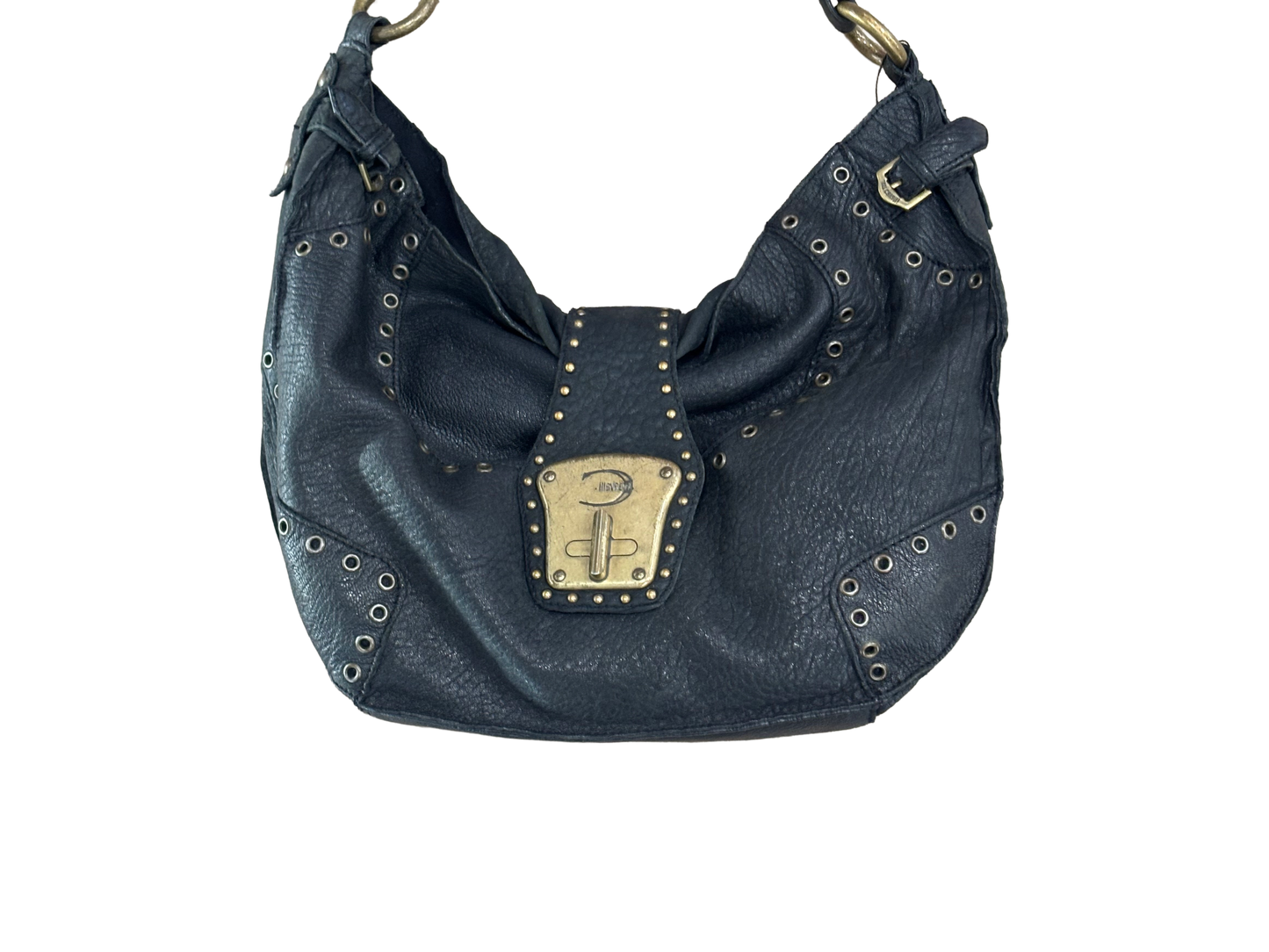 Just Cavalli Studded Leather Shoulder Bag with Gold Hardware