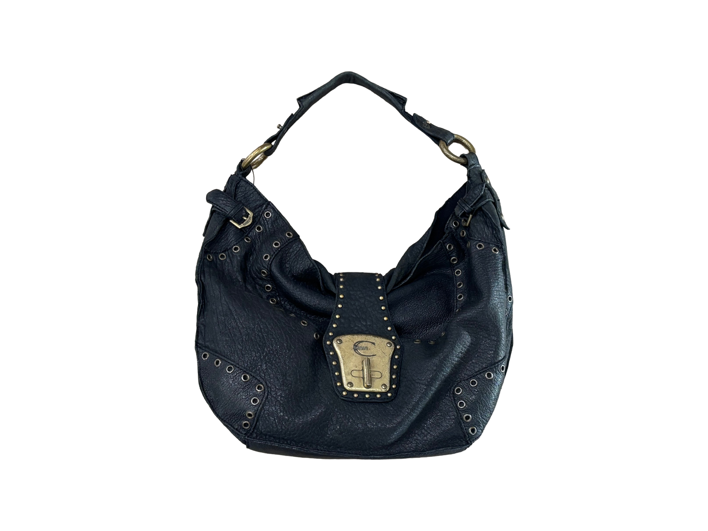 Just Cavalli Studded Leather Shoulder Bag with Gold Hardware