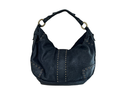 Just Cavalli Studded Leather Shoulder Bag with Gold Hardware