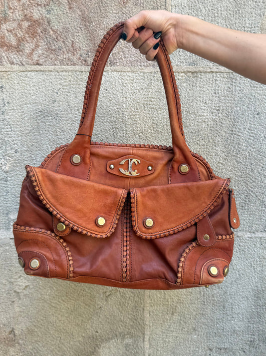 Just Cavalli Vintage Multi-Pocket Leather Shoulder Bag
