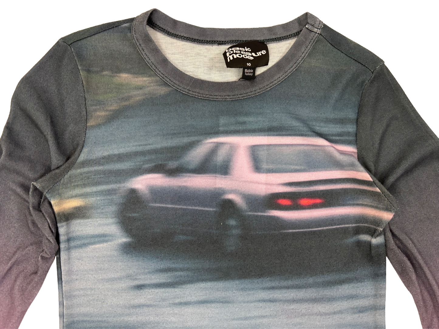 Vintage Car Print Gradient Long Sleeve Top