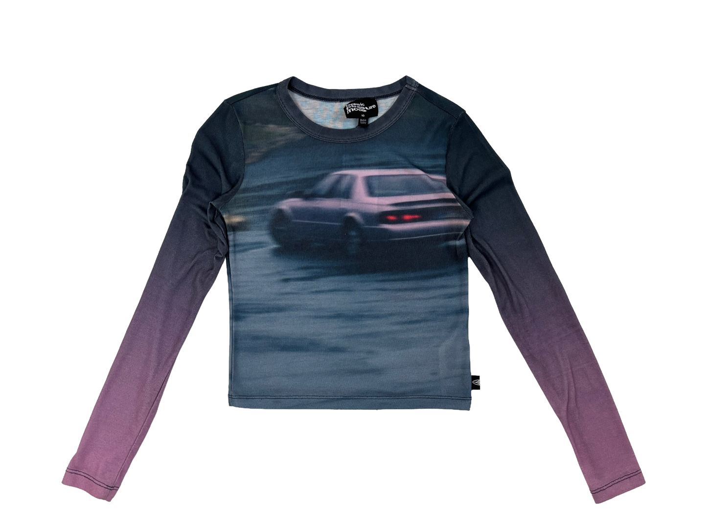 Vintage Car Print Gradient Long Sleeve Top