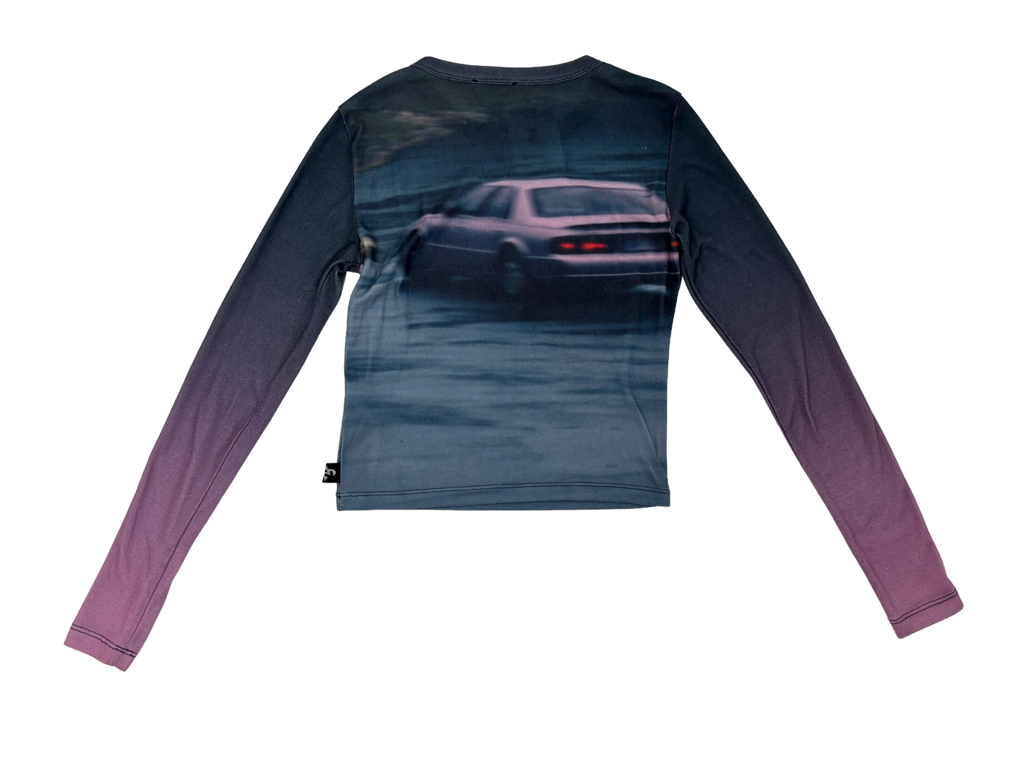 Vintage Car Print Gradient Long Sleeve Top