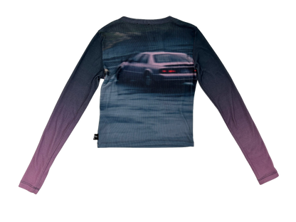 Vintage Car Print Gradient Long Sleeve Top