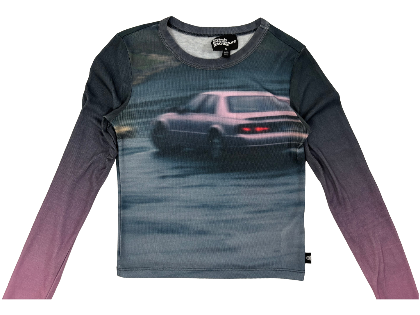 Vintage Car Print Gradient Long Sleeve Top