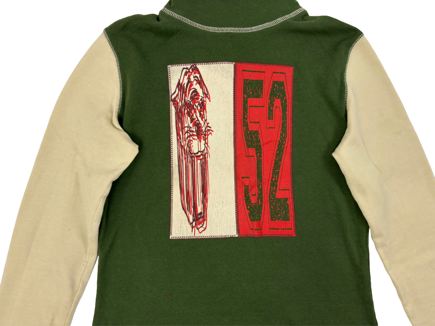 Green & Beige High Neck Graphic Sweater