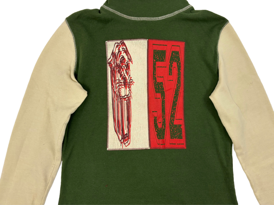 Green & Beige High Neck Graphic Sweater