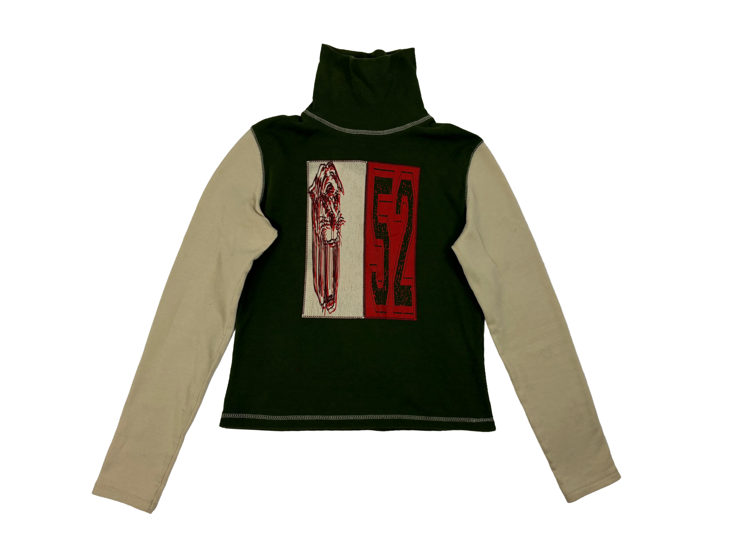 Green & Beige High Neck Graphic Sweater