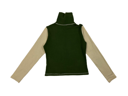 Green & Beige High Neck Graphic Sweater