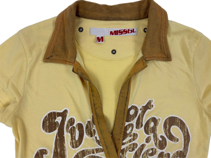 Miss Sixty Yellow Graphic V-Neck Retro Top