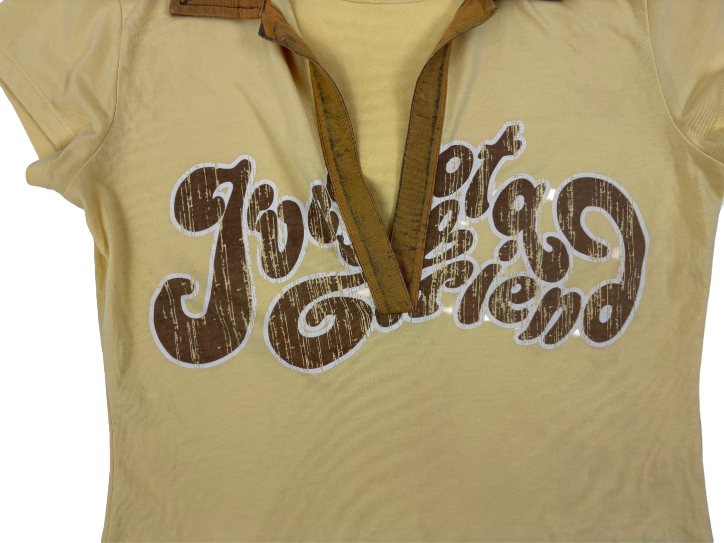 Miss Sixty Yellow Graphic V-Neck Retro Top