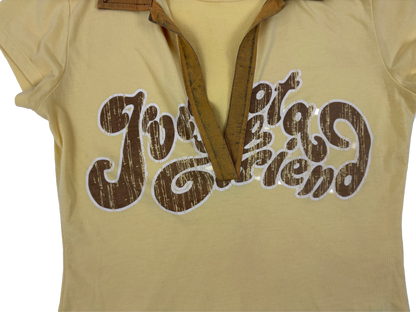 Miss Sixty Yellow Graphic V-Neck Retro Top