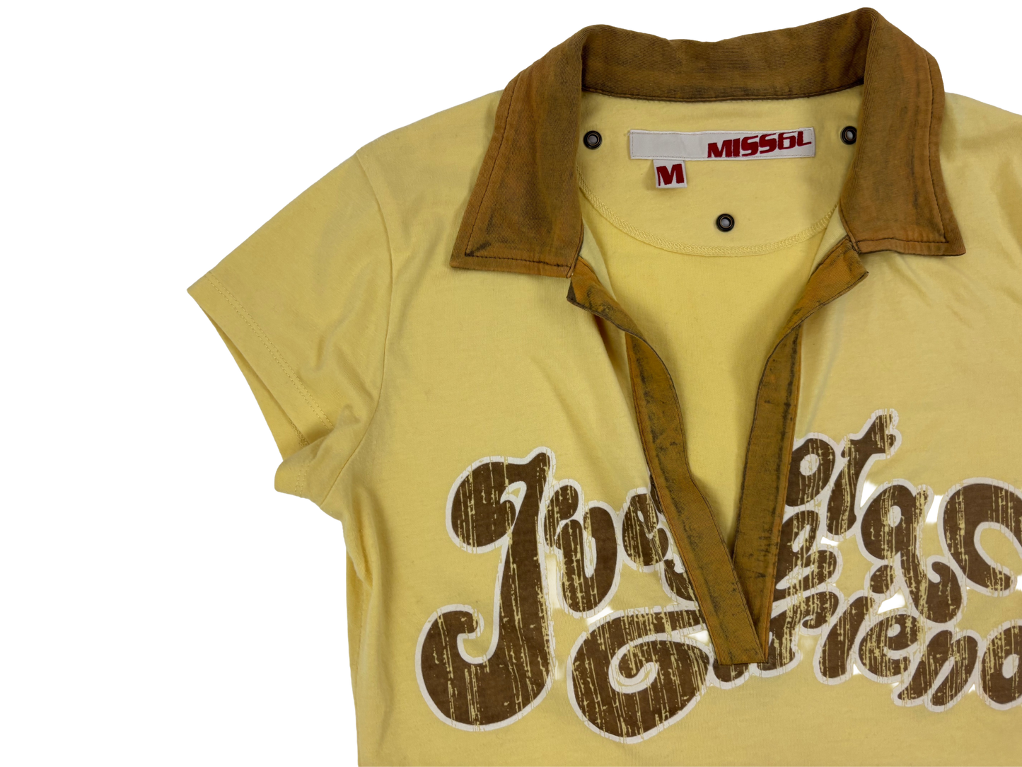 Miss Sixty Yellow Graphic V-Neck Retro Top