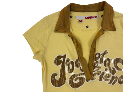 Miss Sixty Yellow Graphic V-Neck Retro Top