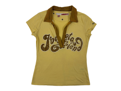Miss Sixty Yellow Graphic V-Neck Retro Top