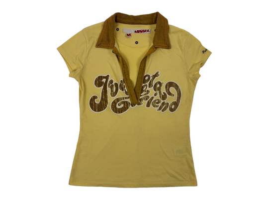Miss Sixty Yellow Graphic V-Neck Retro Top