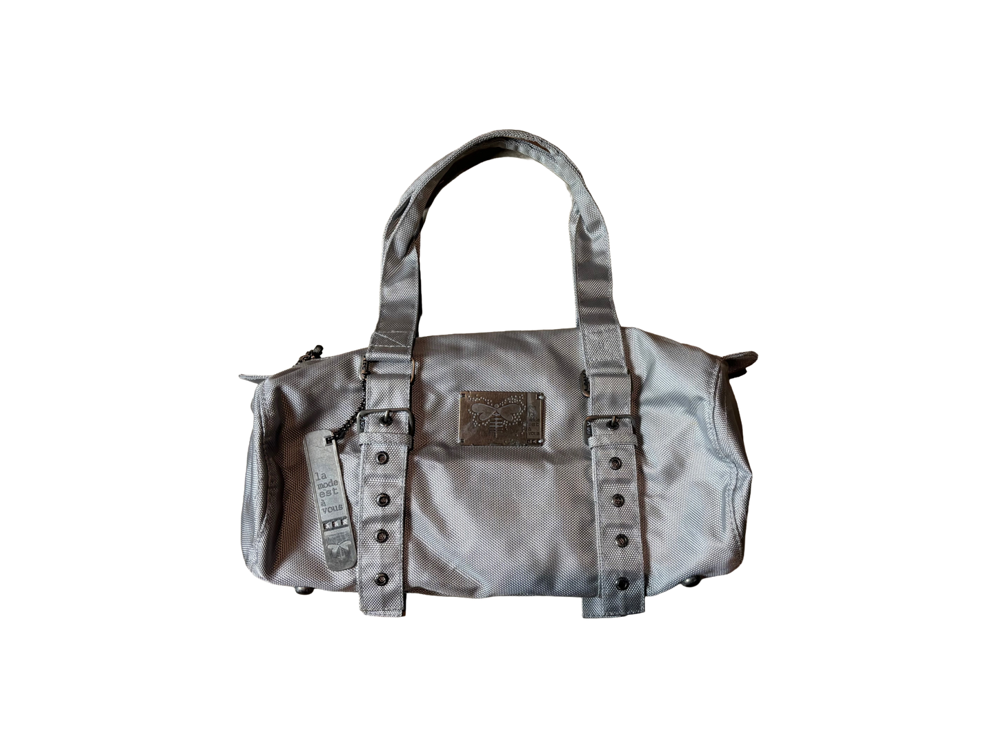Silver Coated Canvas Structured Tote Bag