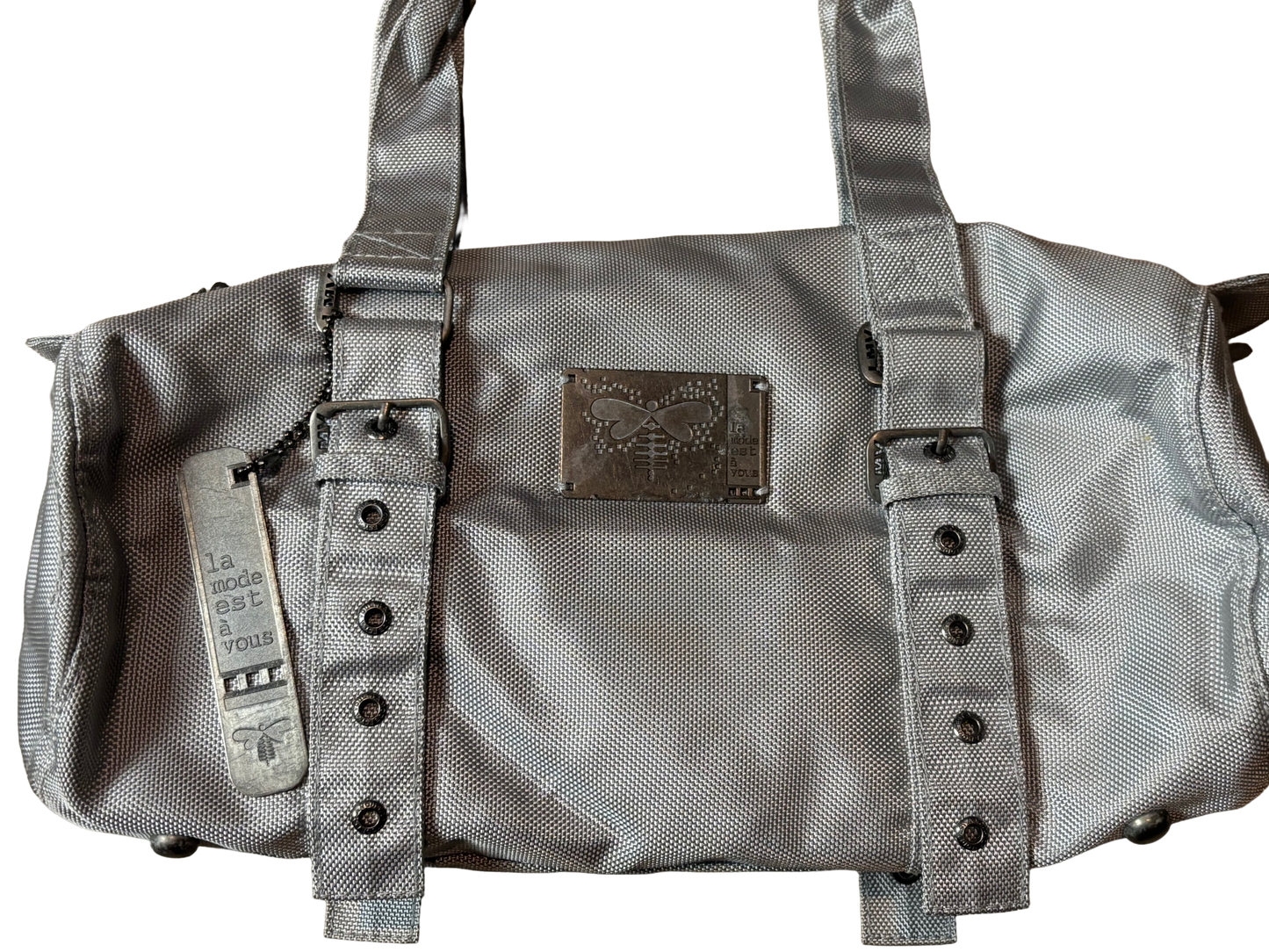 Silver Coated Canvas Structured Tote Bag