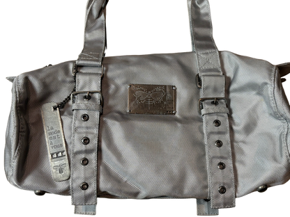 Silver Coated Canvas Structured Tote Bag