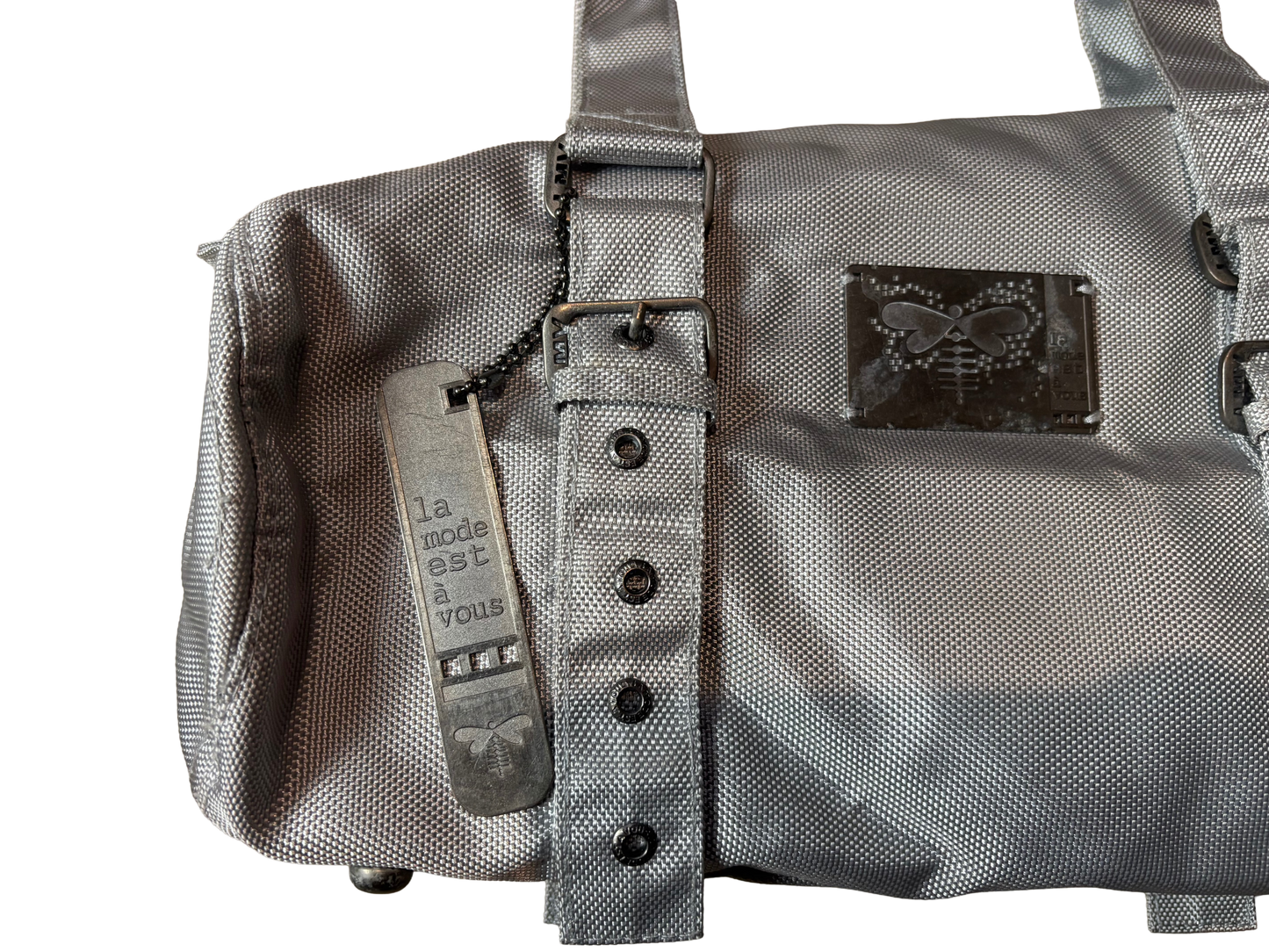 Silver Coated Canvas Structured Tote Bag