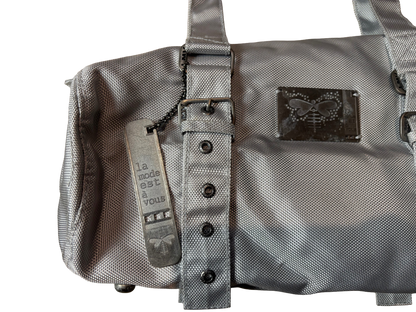 Silver Coated Canvas Structured Tote Bag