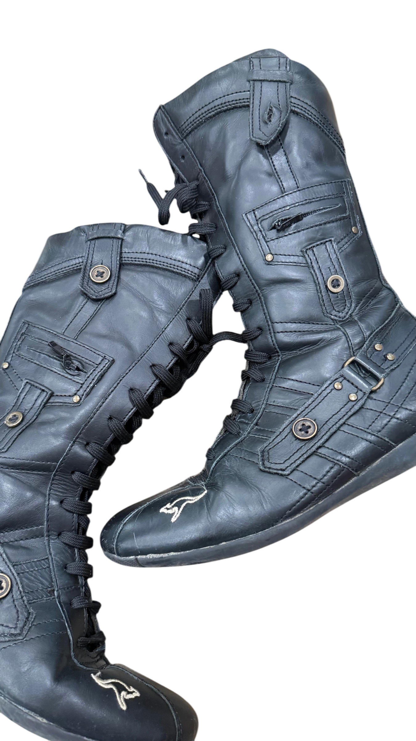 KangaROOS Lace-Up Leather Mid Boots with Utility Details