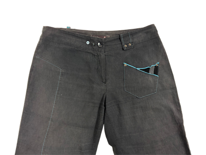 Vintage Black Tech-Style Midi Pants with Blue Stitching