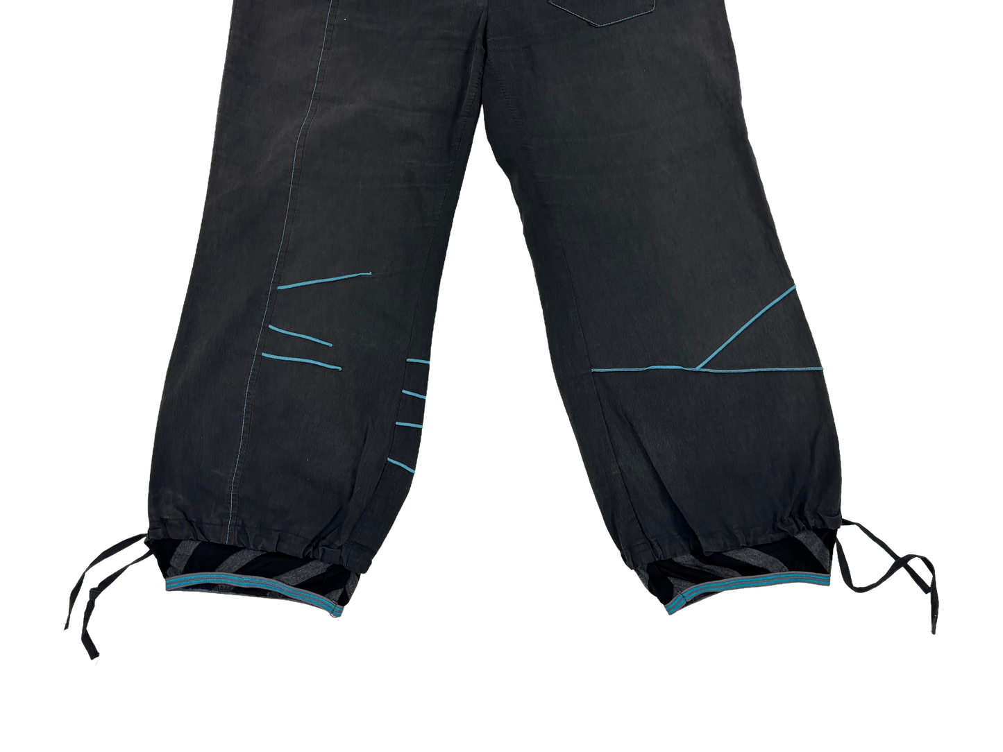 Vintage Black Tech-Style Midi Pants with Blue Stitching