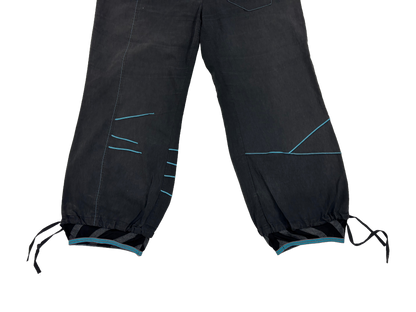 Vintage Black Tech-Style Midi Pants with Blue Stitching