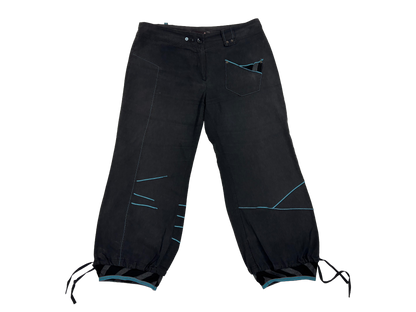 Vintage Black Tech-Style Midi Pants with Blue Stitching